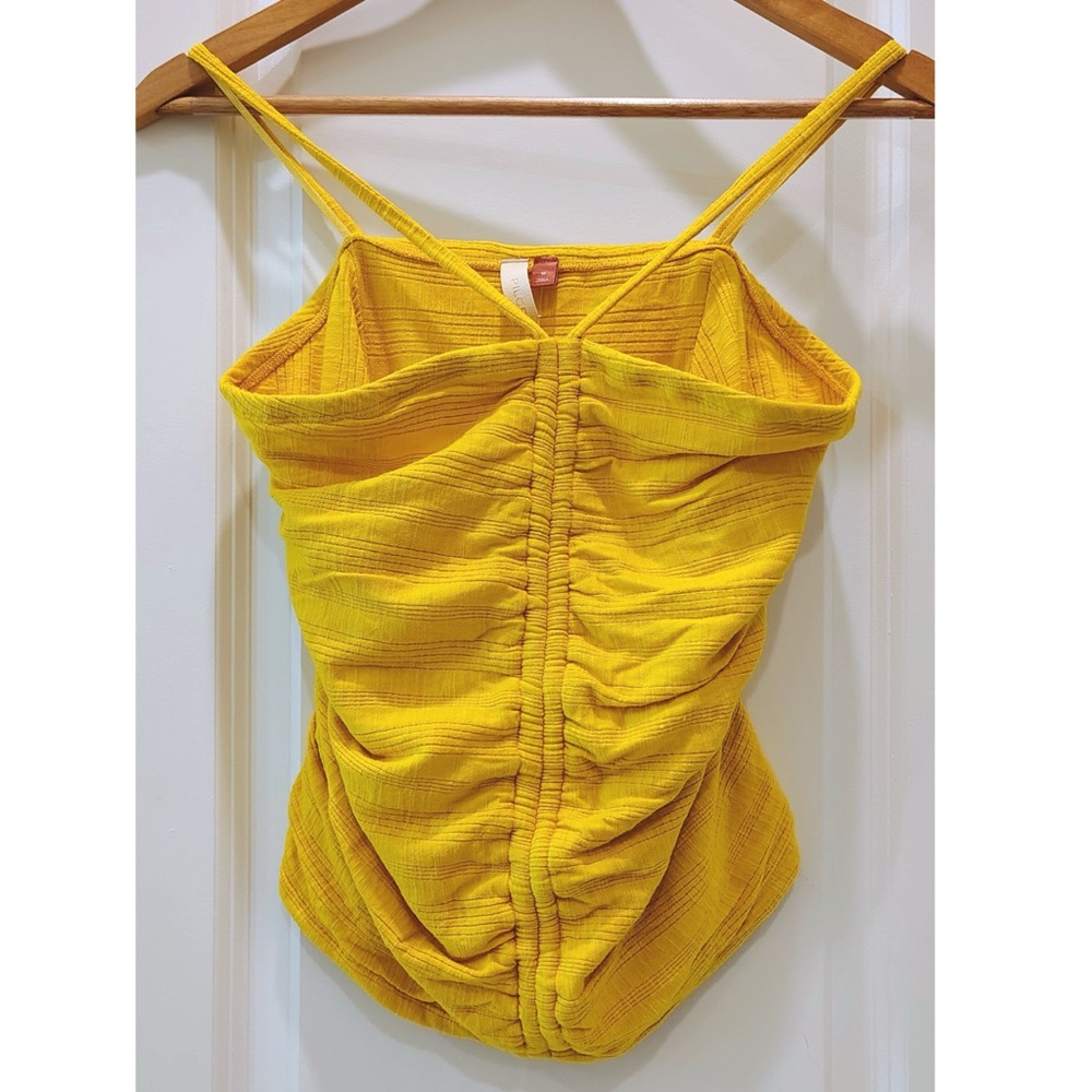 Anthropologie Pilcro Yellow Ruched Ribbed Halter Top - Picture 2 of 6